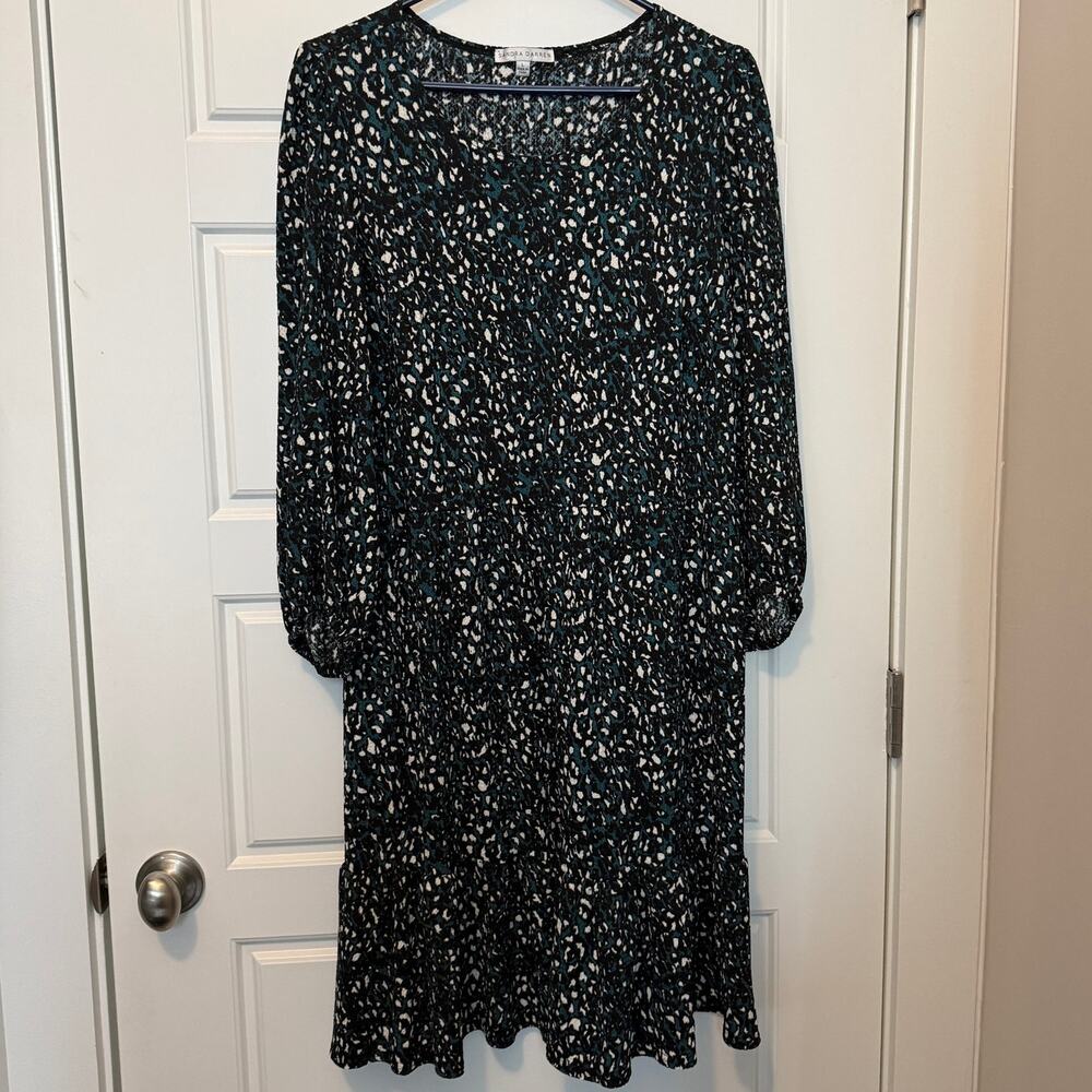 Sandra Darren Tiered Dress Green Black Large